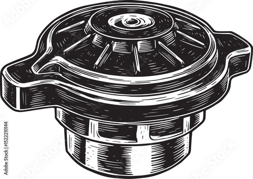 Monochromatic woodcut style illustration of an automotive radiat