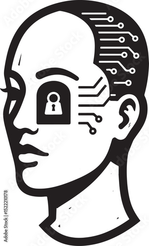 Conceptual Woodcut Illustration of Digital Privacy and Security