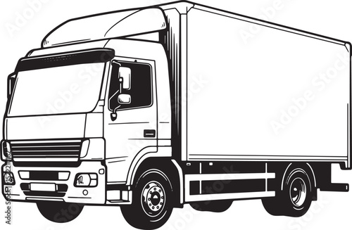 Monochrome Delivery Truck Woodcut Illustration with Clean Lines