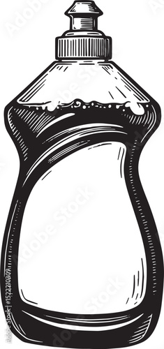 Classic monochrome dish soap bottle illustration with vintage wo