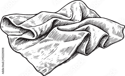 Monochrome drawing of a cloth with detailed crosshatching and in