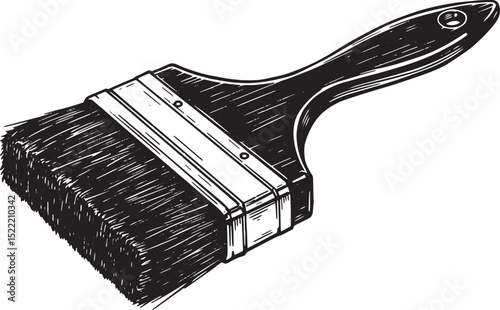 Monochrome Illustration of a Classic Paintbrush with Bristles an