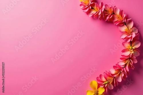 Close-up of a vibrant pink lei on a pink background Tropical flower garland, vibrant, colorful, festive, celebration , pastel, rose
