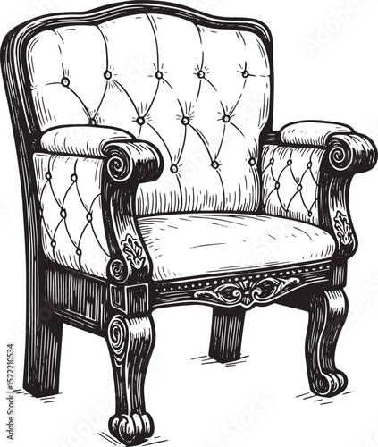 Elegant Theater Chair Woodcut Drawing with Detailed Upholstery a