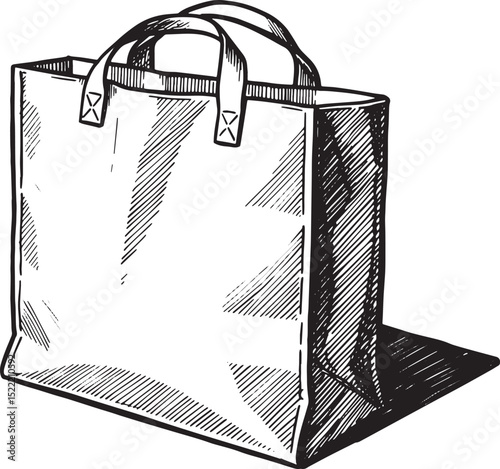 Elegant woodcut illustration of a blank tote bag, ideal for grap