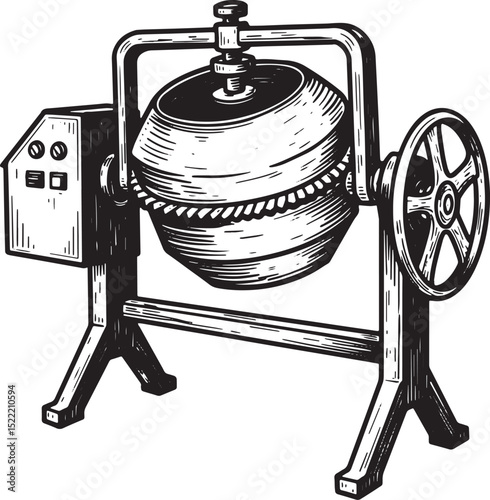Vintage Black and White Illustration of a Clay Mixer Machine Ind