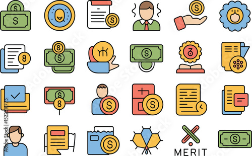 Financial rewards and recognition colorful icon set illustration