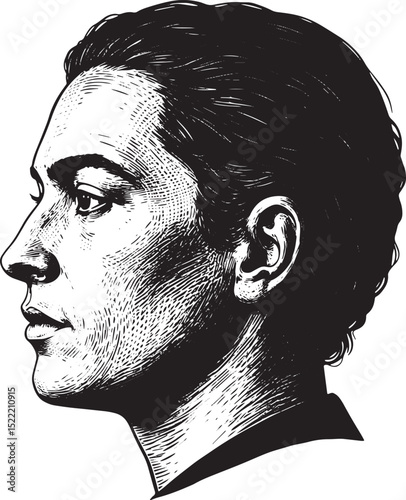 Elegant woodcut illustration of a man's face in profile featurin