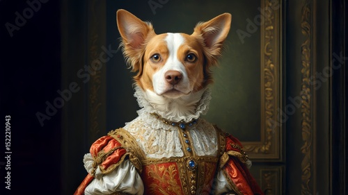 Renaissance Dog Portrait in Noble Attire with Ruffled Collar and Embroidered Regal Costume — Humorous Aristocratic Animal Character Art. 2