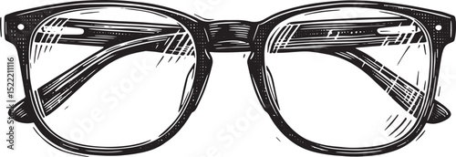 Stylish Eyeglasses Woodcut Illustration in Black and White Aesth