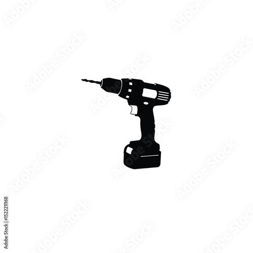 Cordless Drill Silhouette on White Background – Modern Construction Tool Vector
