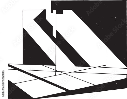 Abstract Composition in Black and White, A Modern Woodcut Illust