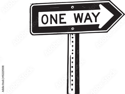 Vintage Woodcut Style One Way Sign Illustration on White Backgro