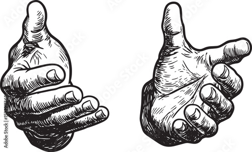 Woodcut style illustration of two hands reaching out with suppor