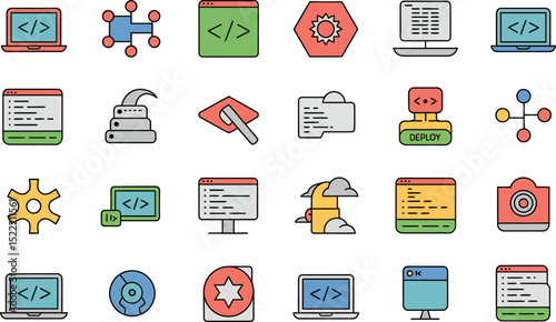 Software development and design icons collection illustration colorful set