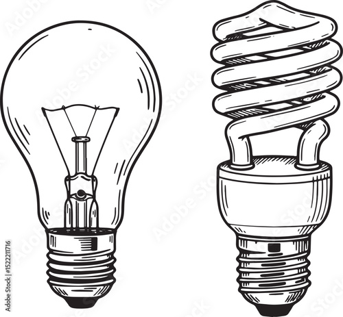 Monochrome Comparison of Traditional and Energy Saving Light Bul