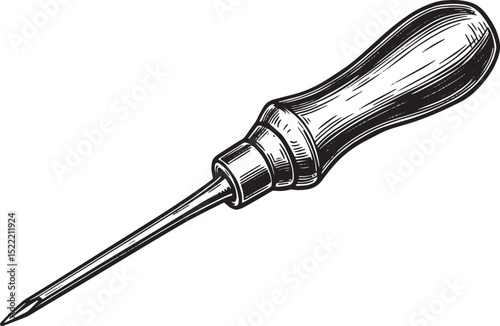 Vintage Style Stitching Awl Illustration with Detailed Woodcut T
