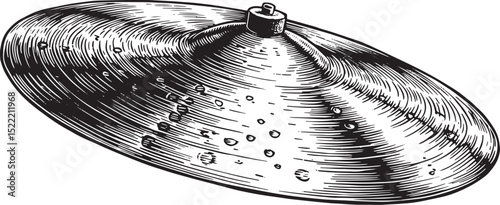 Monochrome Woodcut Illustration of a Cymbal for Musical Percussi