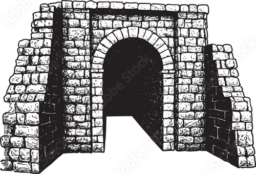 Mysterious Stone Archway Dungeon Entrance with Black and White W