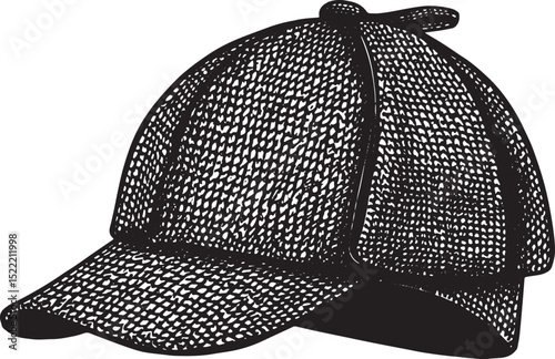 Black and White Woodcut Illustration of a Classic Deerstalker Ha