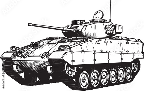 Detailed woodcut illustration of a modern infantry assault vehic