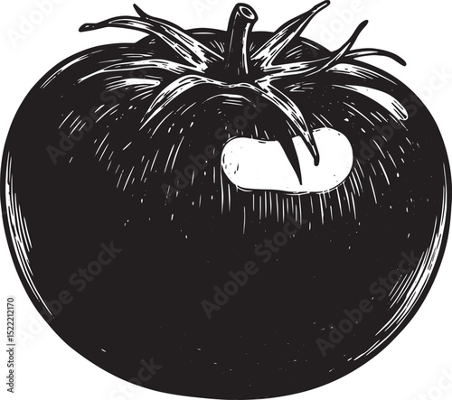 Monochrome Tomato Illustration, Vintage Woodcut Style Vegetable