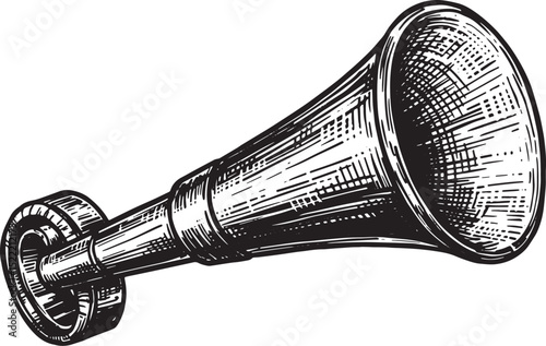 Monochrome Woodcut Illustration of a Traditional Party Horn Blow