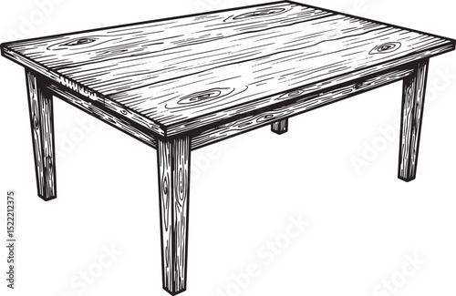Wooden Table Illustration with Detailed Woodgrain Texture Drawin