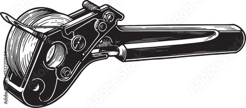 Vintage Woodcut Illustration of a Fletching Tape Applicator Tool