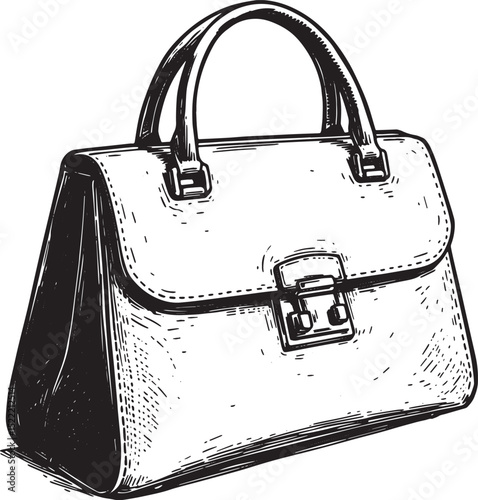 Elegant handbag in woodcut style, classic accessory illustration