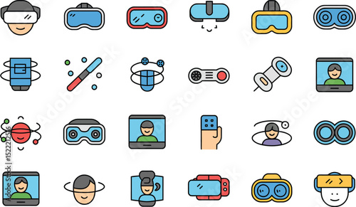 Virtual reality and augmented reality technologies conceptual flat icons illustration