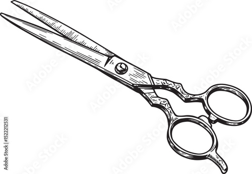 Elegant Dressmaker's Scissors Woodcut Illustration in Black and