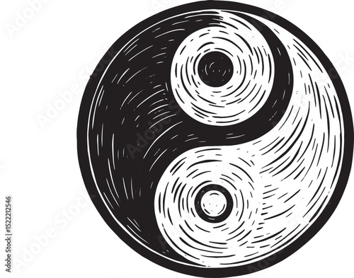 Monochrome Taijitu Illustration Depicting Harmony and Balance Th
