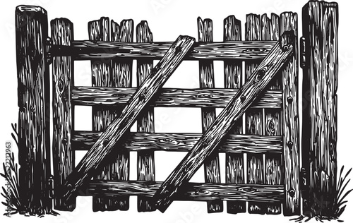 Rustic charm, a woodcut illustration of weathered and broken gat