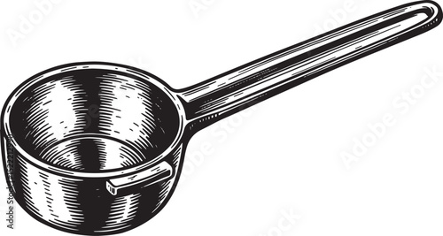 Monochrome Woodcut Illustration of a Coffee Scoop with Handle, B