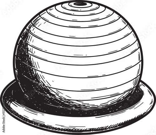 Monochrome Illustration of a Stability Ball on a Base, Woodcut S