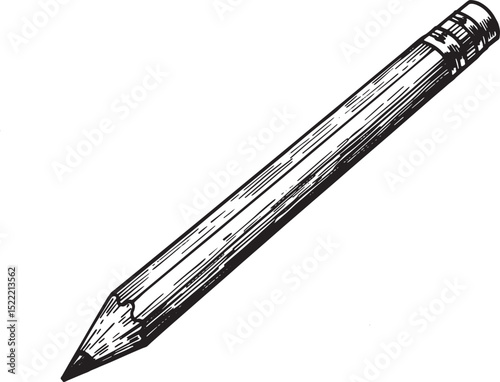 Detailed Woodcut Illustration of a Graphite Pencil for Artistic