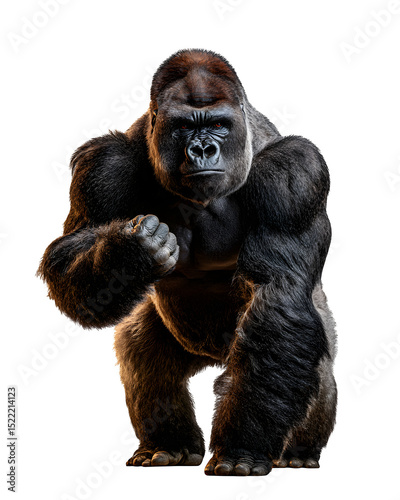 Giant silverback gorilla beating its chest in dominance, full muscular body visible, isolated on transparent background --ar 4:5 --v 7.0 --p 537mr6h --s 250 photo