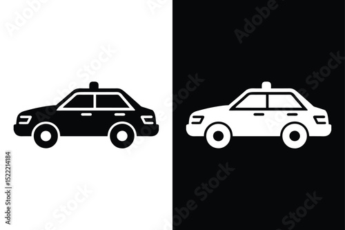 Police Car Vector Illustration. Flat Icon Set for Web and Design