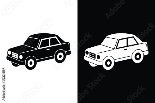 City Patrol Car Icon. Black and White Police Vehicle Symbols