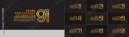 Anniversary logo set with double line number style. gold color can be use for special moment