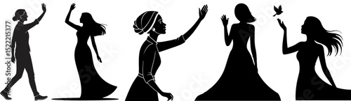 Elegant Black Silhouettes Women in Vector Style