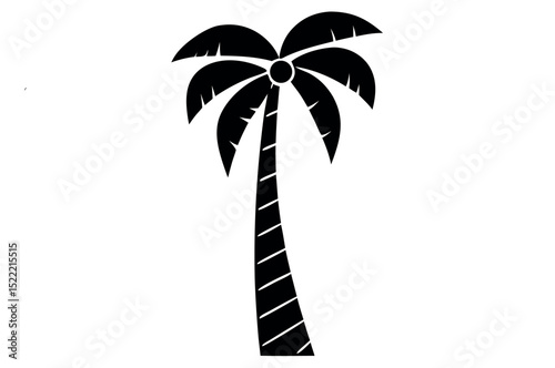 Tropical coconut palm tree silhouette against a summer sunset on a white background, perfect for your beach vacation design