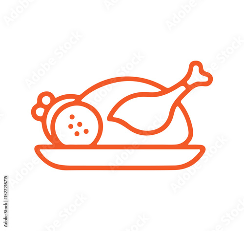 Holiday Baked Turkey Icon Ideal for Thanksgiving and Festive Menus. vector illustration eps 10