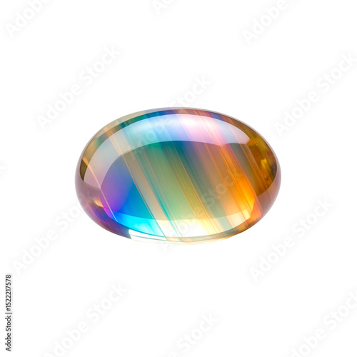 Vibrant rainbow agate gemstone polished oval cabochon on transparent background