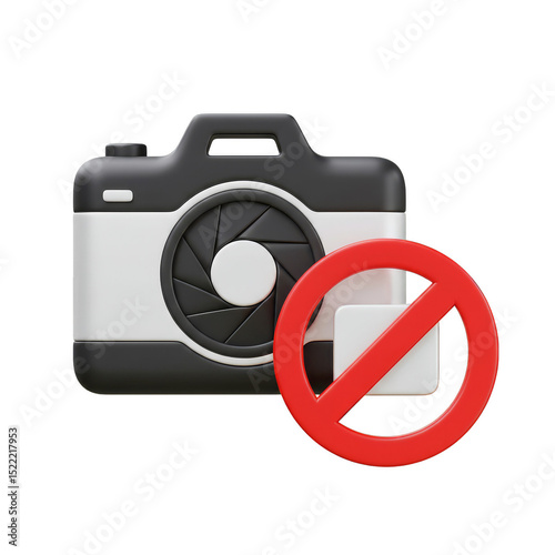 3D Illustration of Camera Prohibited Restriction Sign Symbol on Transparent