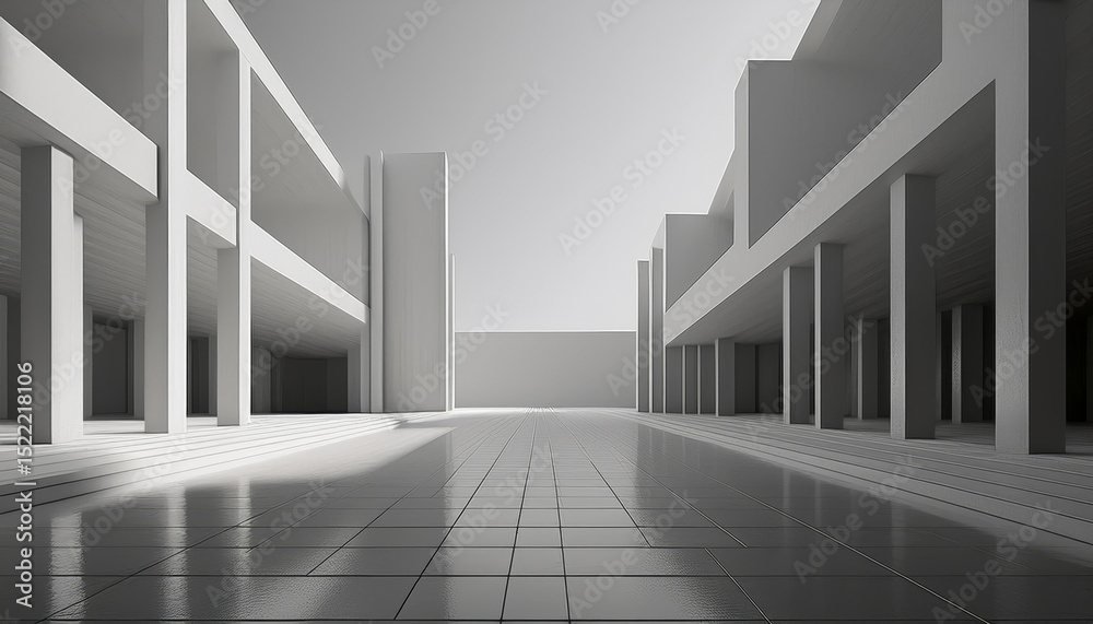 Obraz premium 3d illustration of abstract minimal architecture background, monochromatic geometric architectural