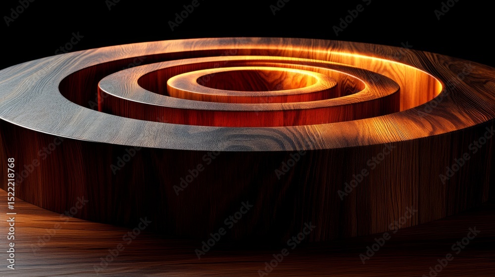 Fototapeta premium Wooden spiral staircase with dramatic lighting creating a warm and artistic atmosphere