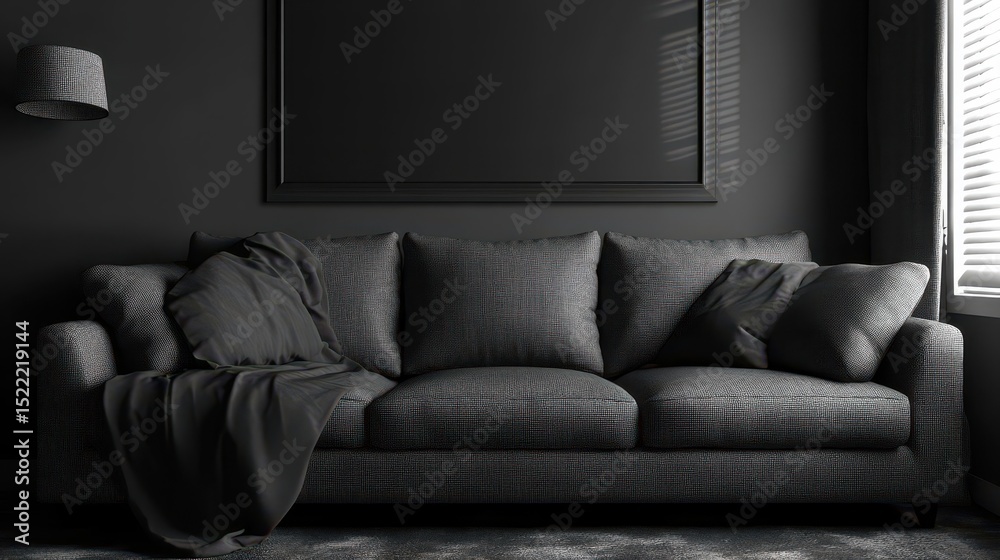 Fototapeta premium Dark Living Room: Modern Sofa & Decor