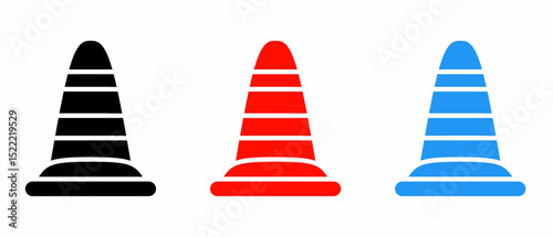 Traffic cone icon illustration set with colorful. Stock vector.